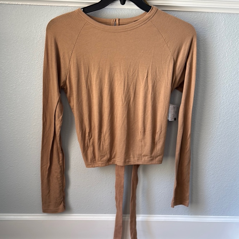 Free People Tan Tie Front Fitted Blouse